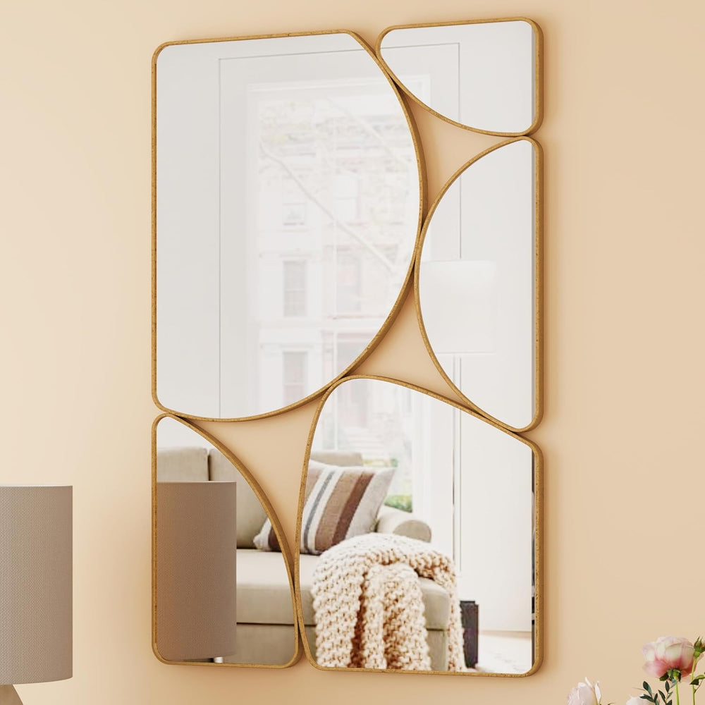 SHYFOY Antique Gold Mirror, 35"x24" Abstract Decorative Wall Mirror