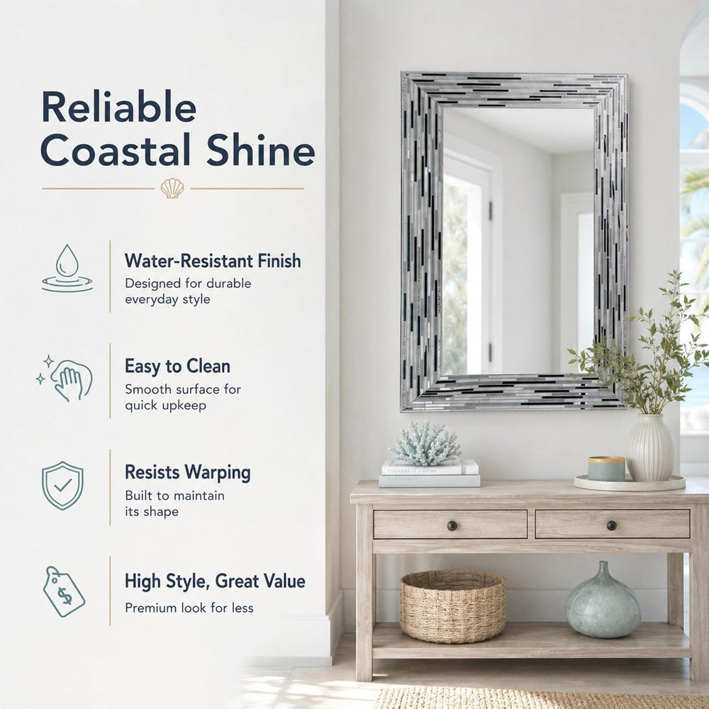 Head West 24"x30" Reeded Tiled Grey Mosaic Accent Vanity Mirror for...