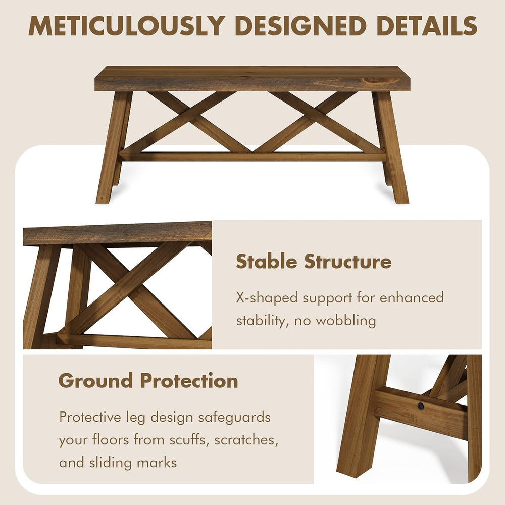 Wnutrees 43" Farmhouse Solid Wood Bench, Rustic Entryway Bench, Natural