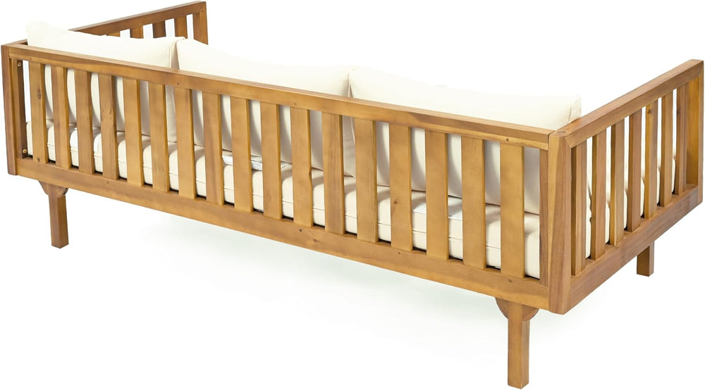 Christopher Knight Home Claremont Outdoor 3 Seater Acacia Wood Daybed with Fa...