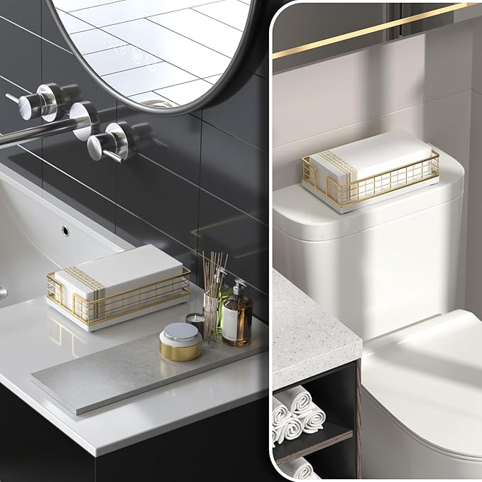 Wican Marble Guest Towel Holder Tray