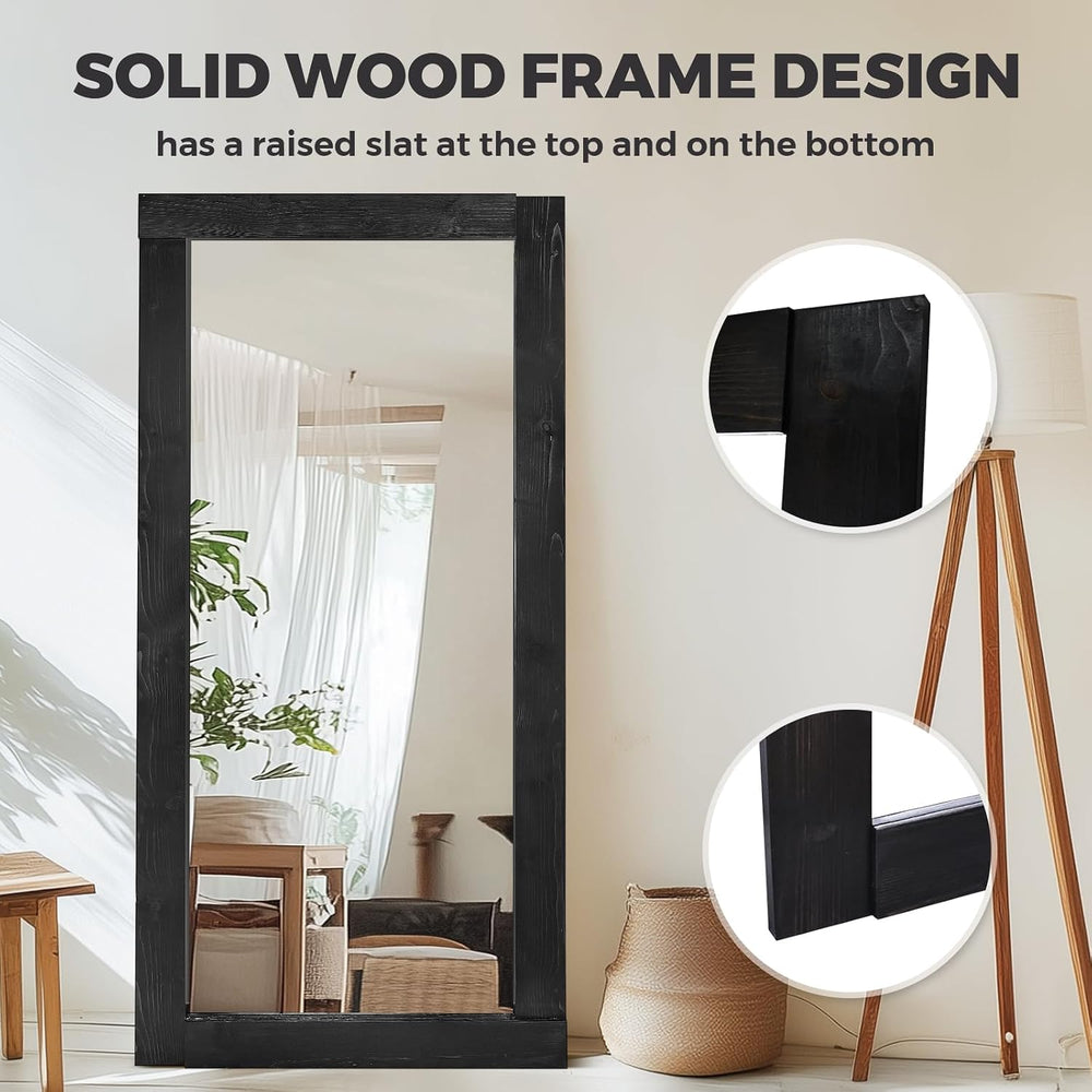 71x32in Full Length Mirror, Solid Wood Convex Frame, Black