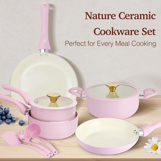 M MELENTA Pots and Pans Set Non Stick, 11-Piece Induction Cookware, Non Toxic