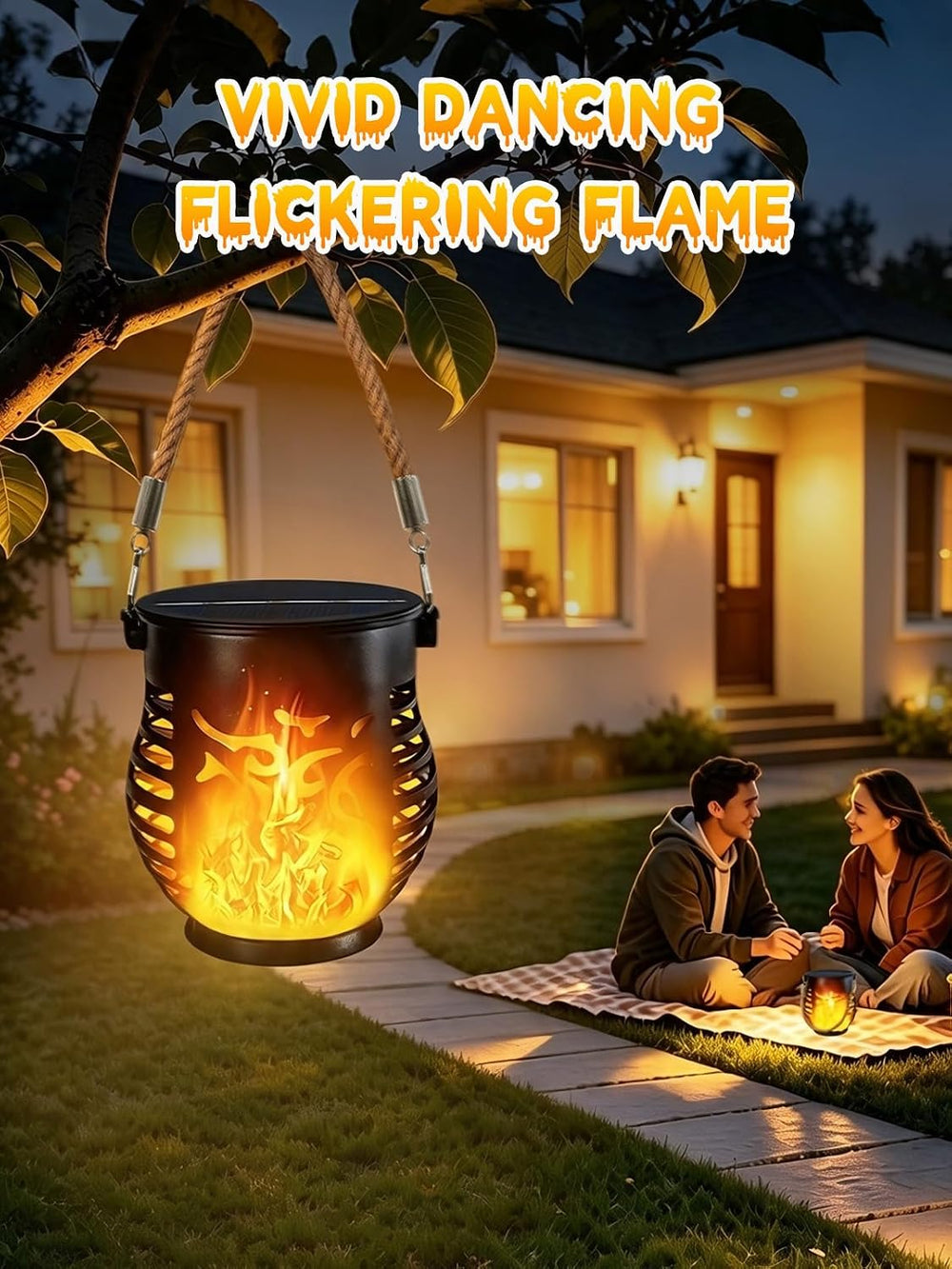 4 Pack Solar Lanterns Outdoor Waterproof Flickering Flame Halloween Lights