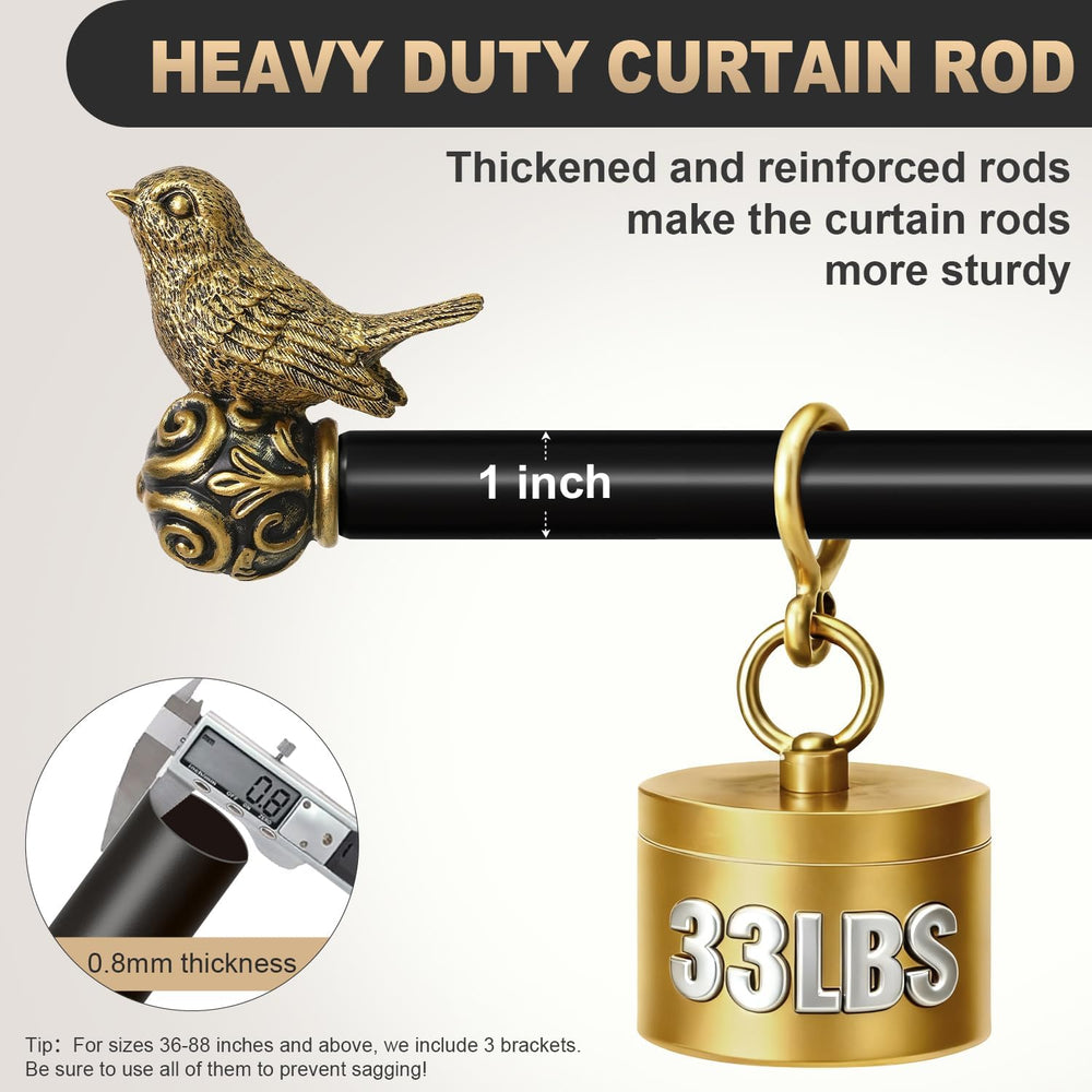 Black Bird Curtain Rods for Windows 48-84 Inch Adjustable Decorative