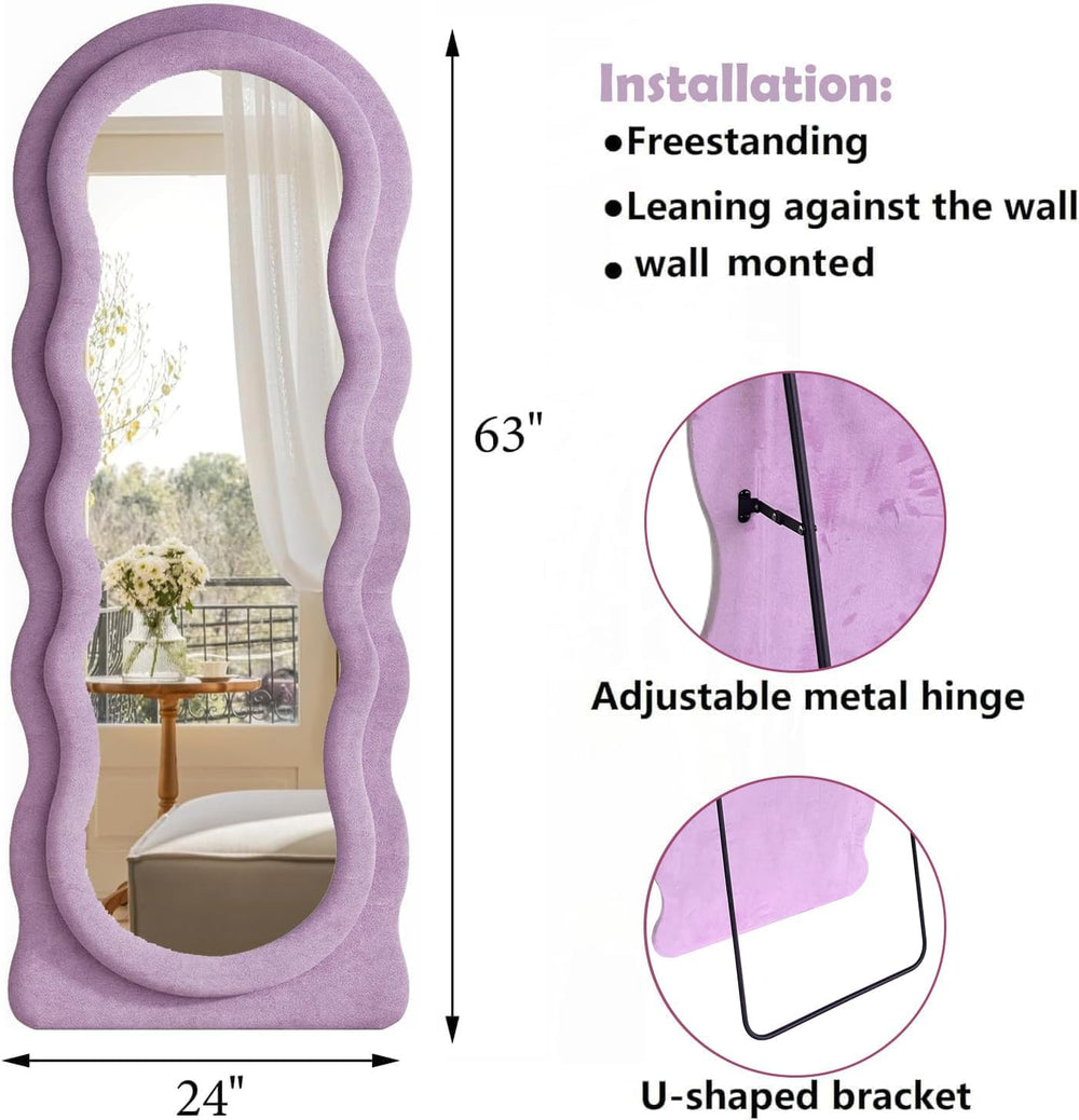 Dewfig Full Length Mirror, 63" x 24" Flannel Full Body Mirror, Purple