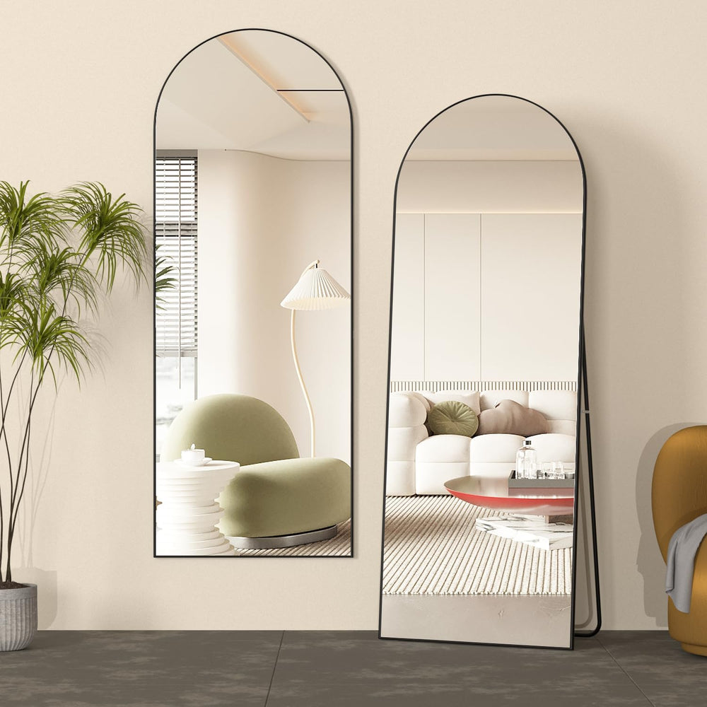 Full Length Mirror, 56"x16" Arch Mirror Floor Mirror with Stand, Bl...