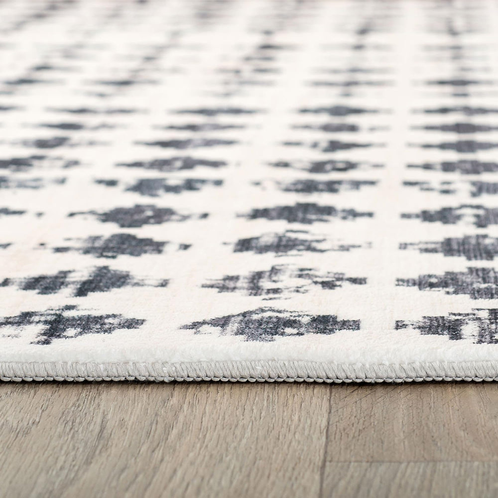 Rugshop Non-Slip Washable Distressed Abstract Runner Rug Ivory 2' x 8'