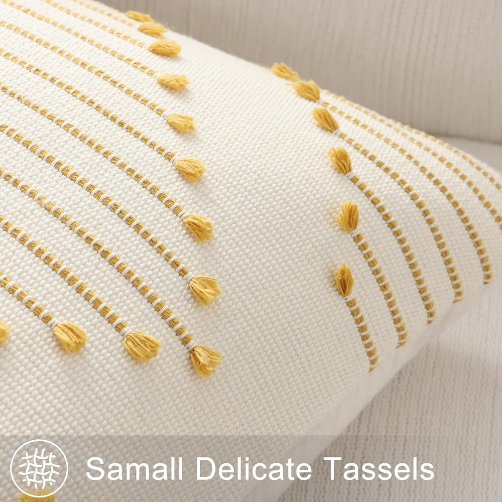 Mecatny Boho Outdoor Throw Pillow Covers 20x20 Set of 2 Yellow & White