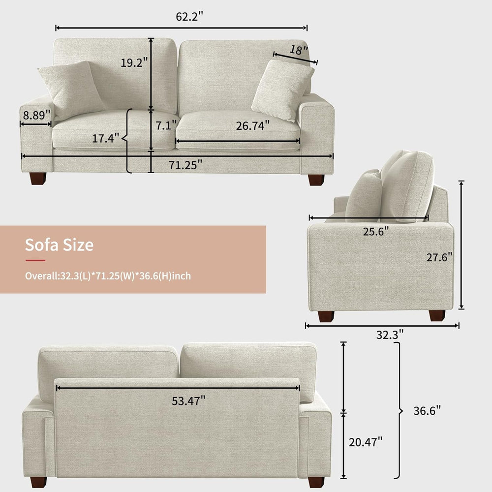 DOPEDIO 71.25" Chenille Loveseat Sofa, Beige, Modern Couch for Living Room