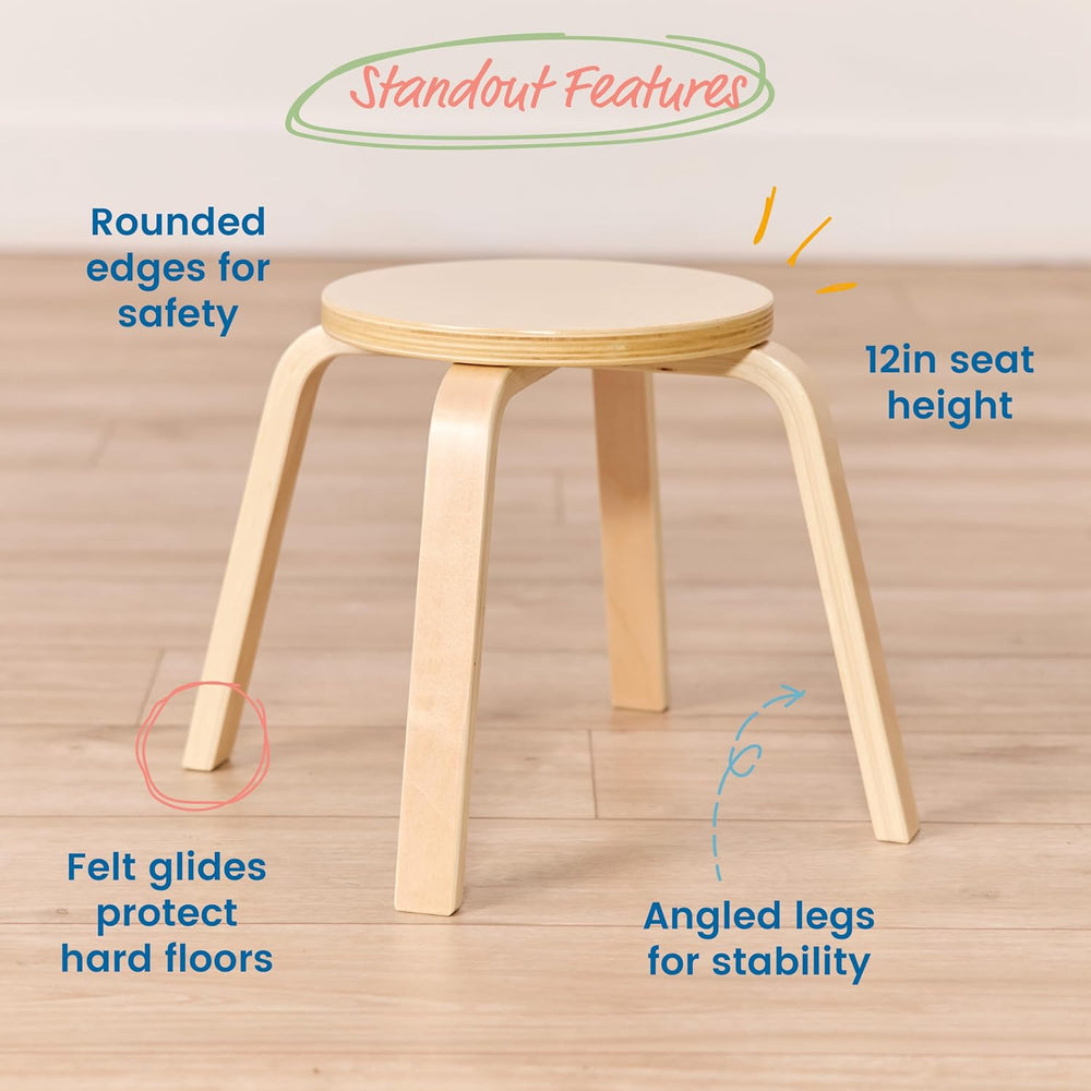 ECR4Kids Round Bentwood Table and Stool Set, 5-Piece, Natural | Durable birch...