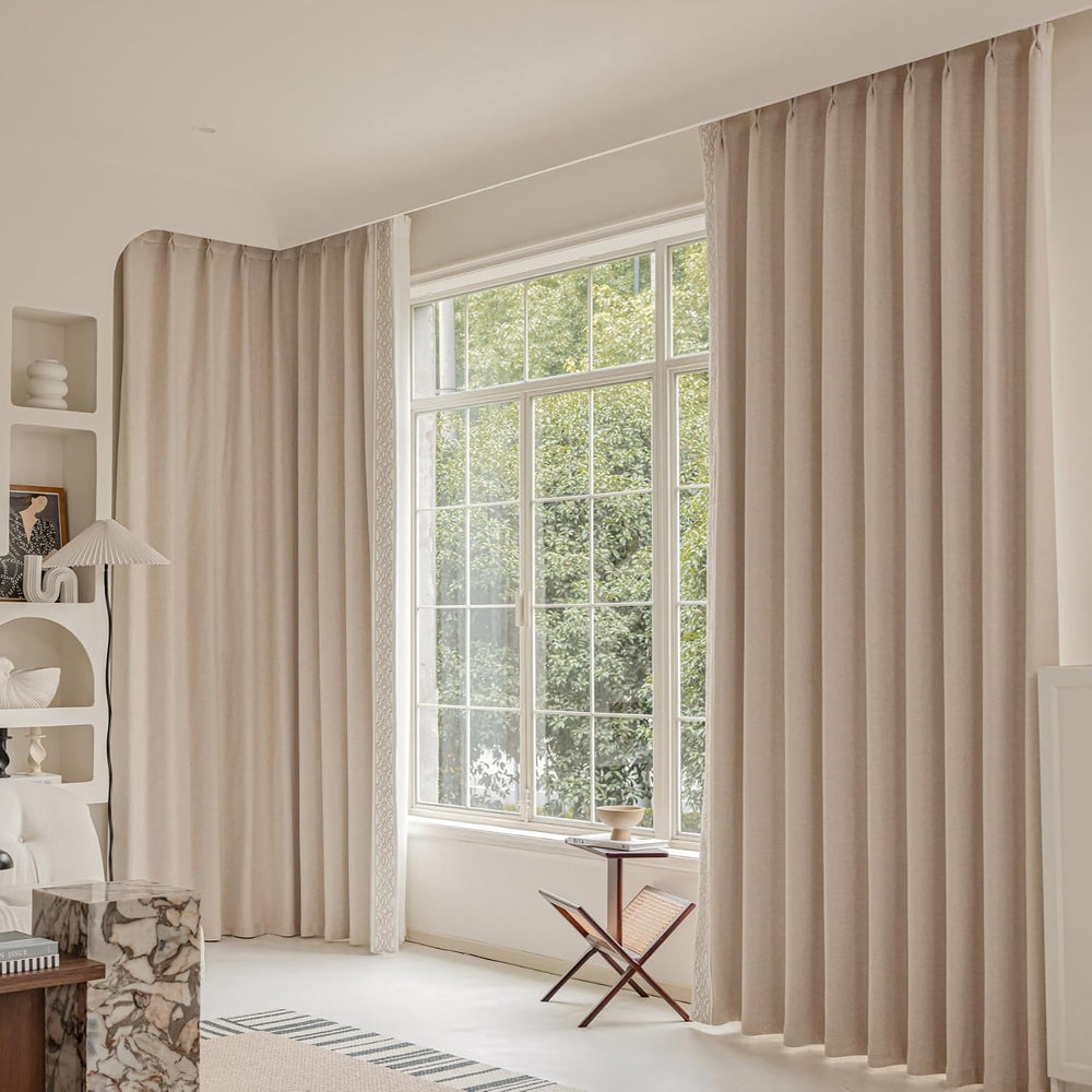 VisionaryHomeDesign Blackout Pinch Pleat Curtains with Embroidery Trim -Soft ...