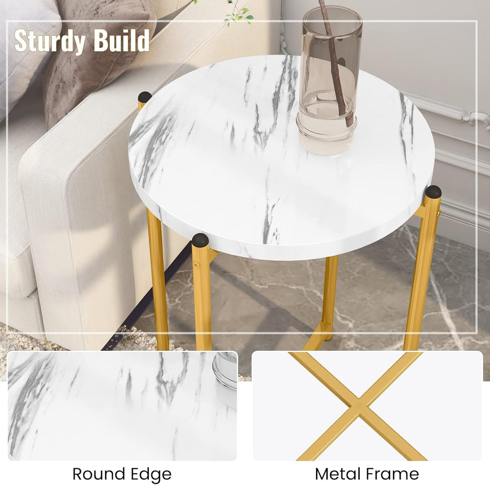 AWQM 3pcs Living Room Table Set, Faux Marble White Coffee Table & 3-Tier ...