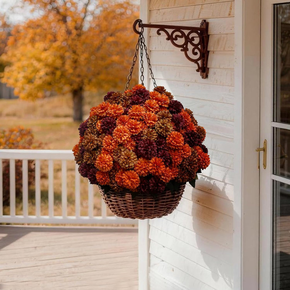 12 Bundles Artificial Fall Mums Outdoor Flowers, UV Resistant Faux Autumn Dai...