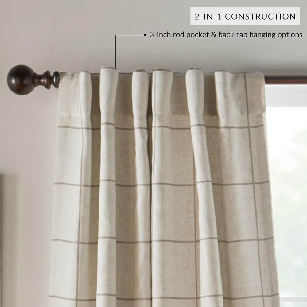 Brighton Windowpane Plaid Blackout Window Curtain Panel, Linen - 52" W x...