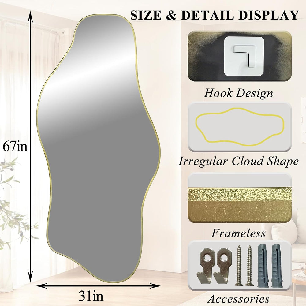 67"x31" Irregular Full Length Mirror, Abstract Frameless Mirror