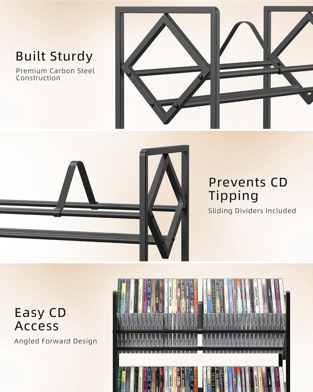 2-Tier CD Storage Metal Display Shelf, CD Holder Rack with Adjustable Divider...