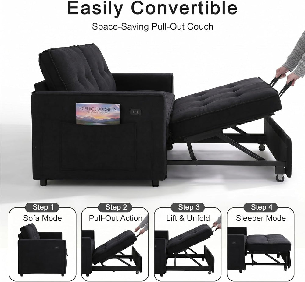 Actinidia 3 in 1 Convertible Sofa Bed, 53" Modern Loveseat Sleeper Sofa ...