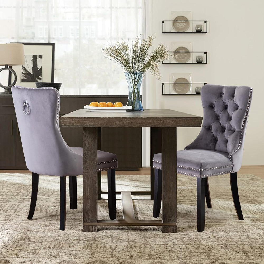 Velvet Upholstered Dining Chairs Set of 2, Modern Style Kitchen Side Chairs w...