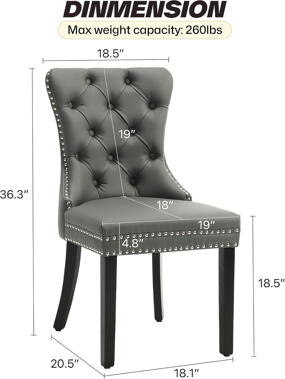KCC Faux Leather Dining Chair Set of 2,Upholstered Dining Room Chair,Gray