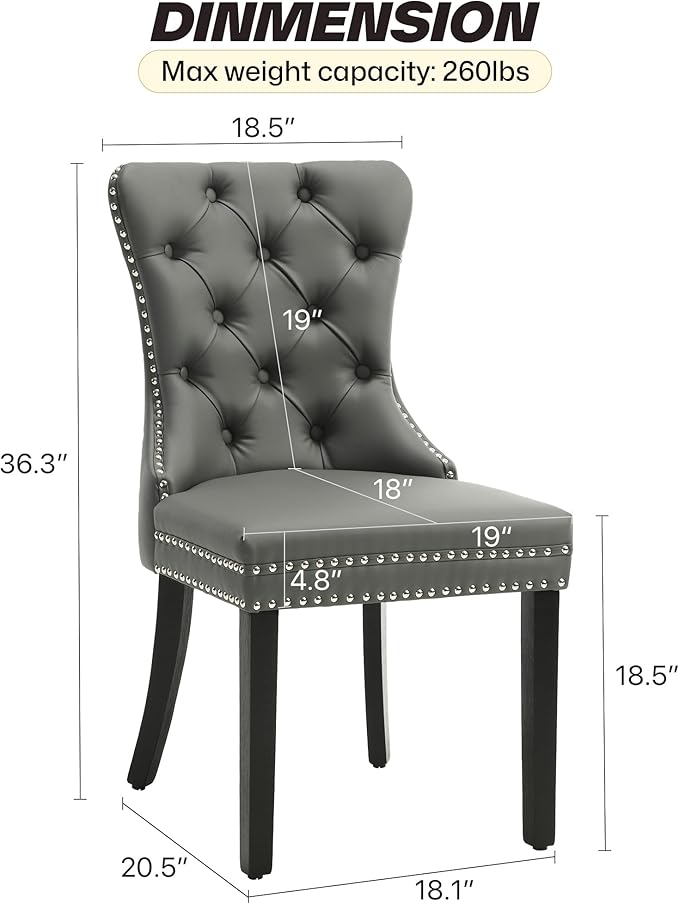 KCC Faux Leather Dining Chairs Set of 4, Upholstered High-end Tufted Dining R...