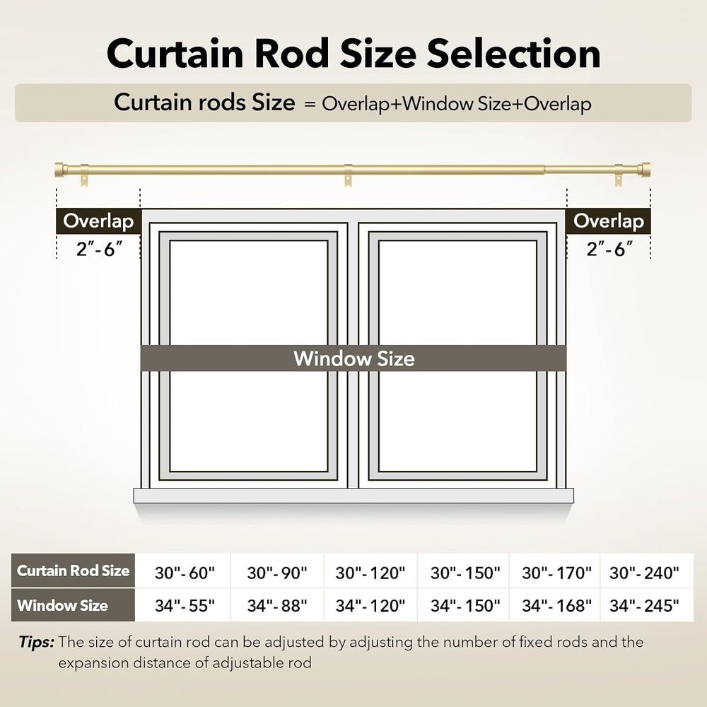 2 Pack Heavy Duty Curtain Rods for Windows 28 to 48 Inch, 1 Inch Gold Adjusta...