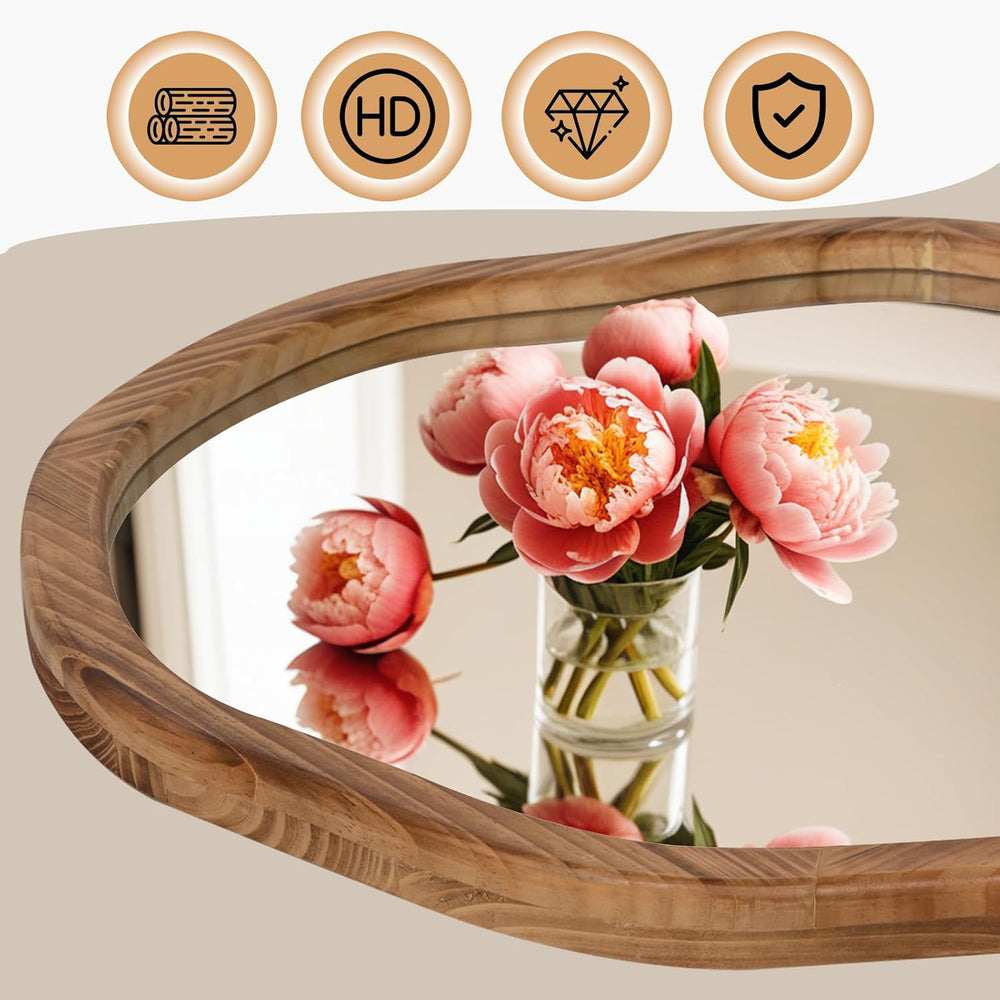 ULIKE Irregular Round Wood Mirror 30 Inch, Rustic Brown Wall Mirror