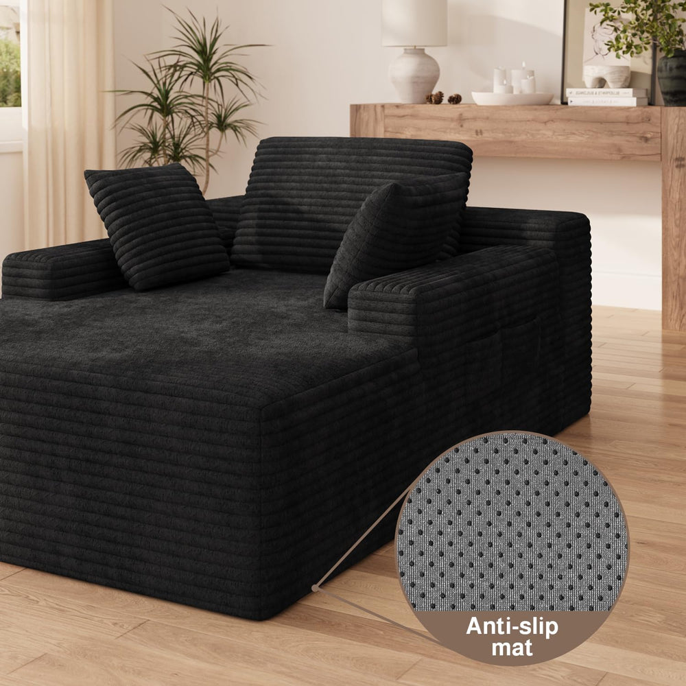 Ahomly 67" Boneless Chair, Chaise Lounge Chair Indoor with 3 Pillows, Bl...