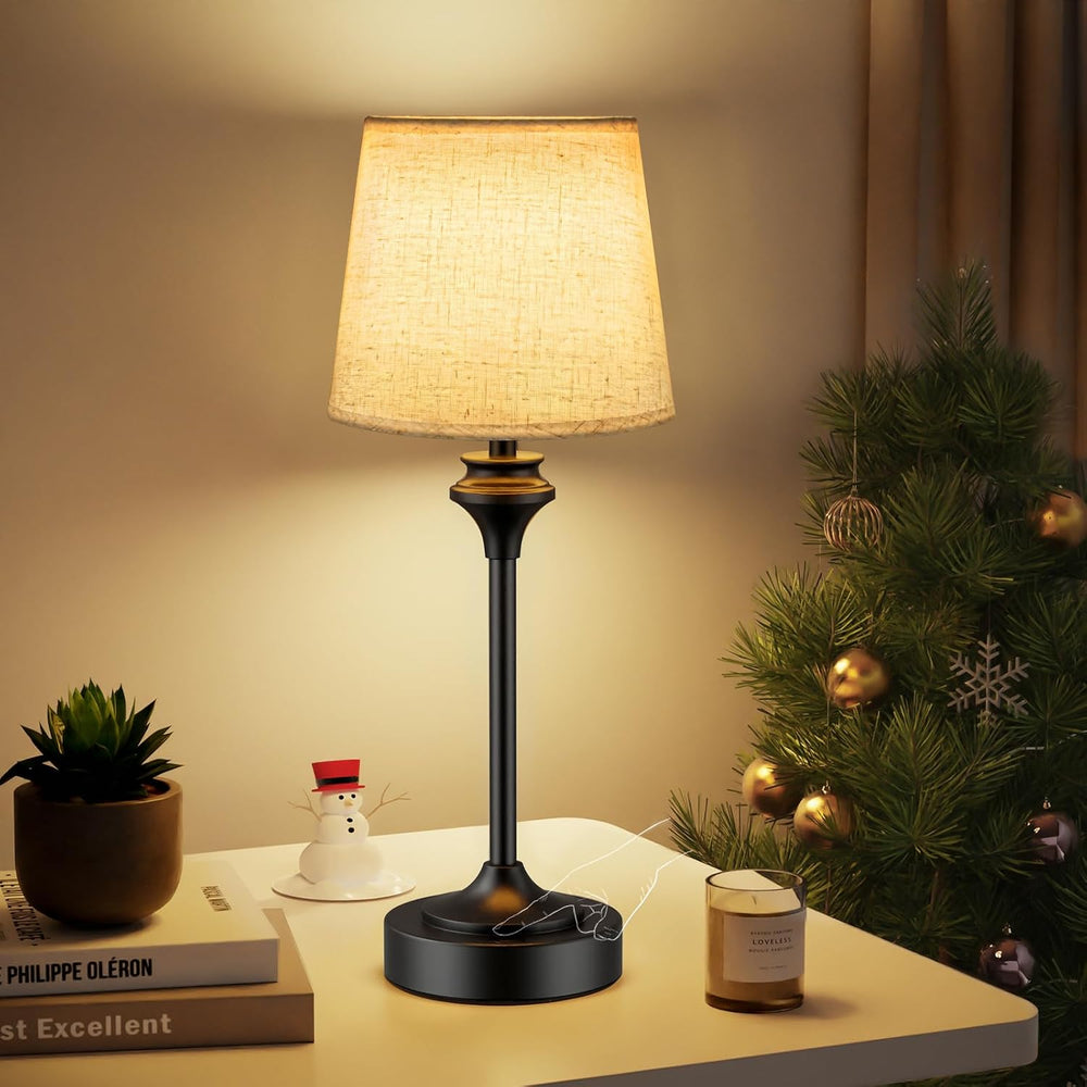 Portables Cordless Table Lamp,Flaxen Fabric Shade Battery Operated Lamp,5200m...