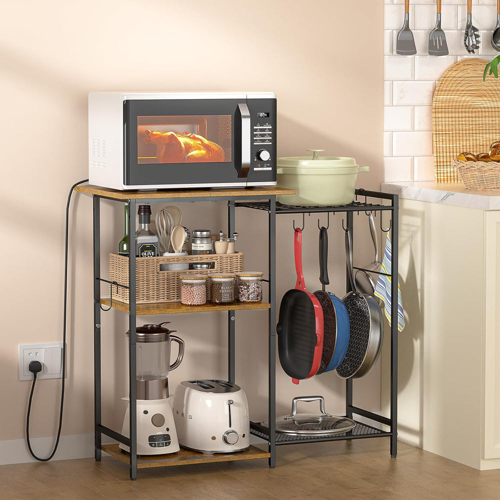Kitchen Stand with Pots Rack, Utility Microwave Oven Stand with Storage, 5 Ti...