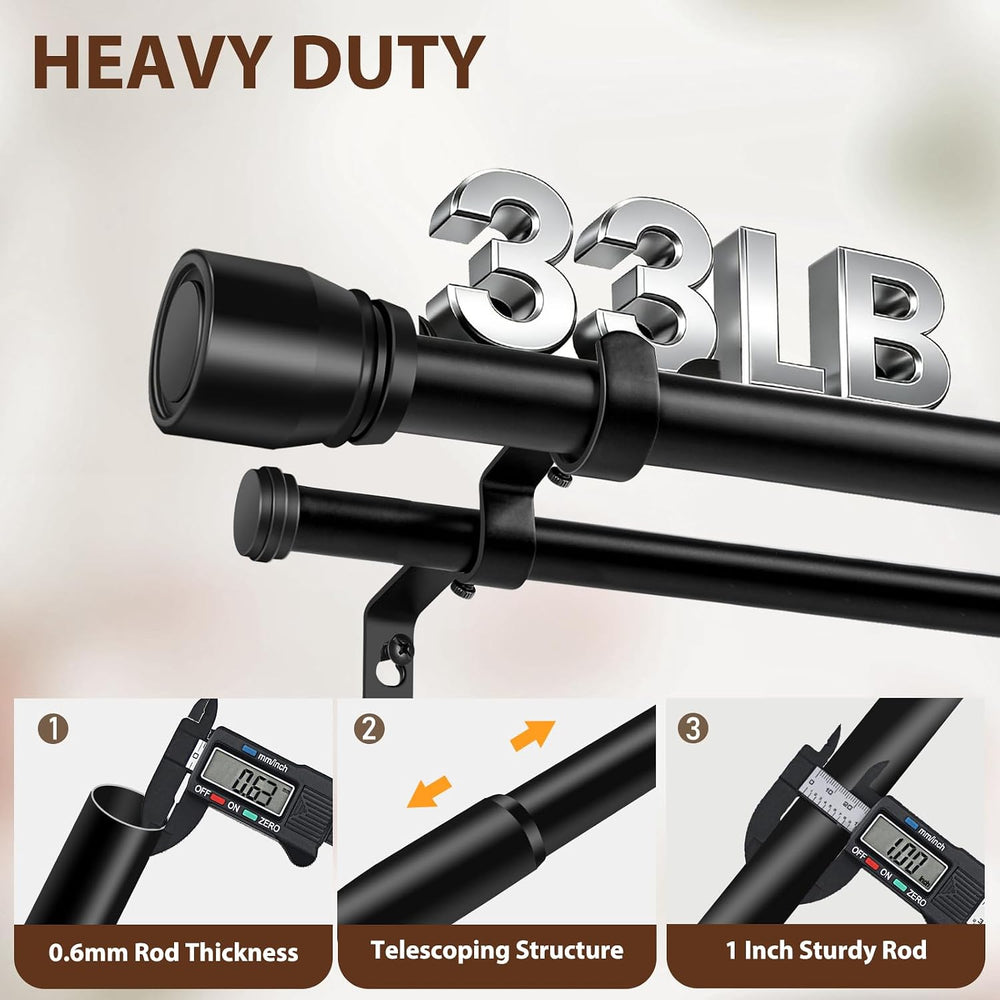 Heavy Duty Double Curtain Rod 84-120 Inch Length, 1 Inch Adjustable Matte Bla...