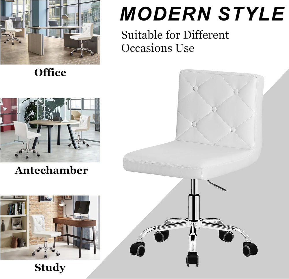 VECELO PU Leather Mid-Back Armless Vanity Chair Adjustable Height 360° Rollin...