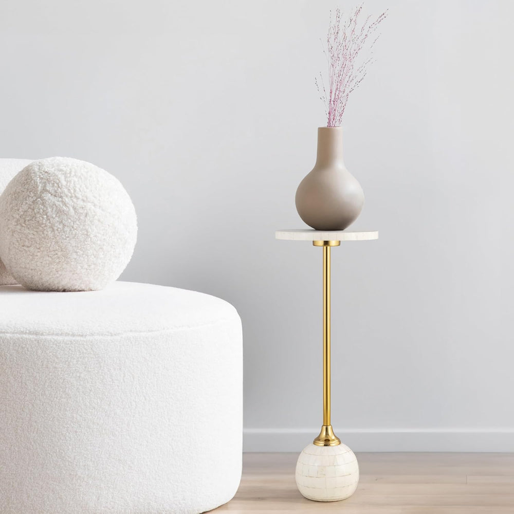 JONATHAN Y Evelyn 26" Round Mosaic Top Pedestal Drink Table, Cream/Gold ...