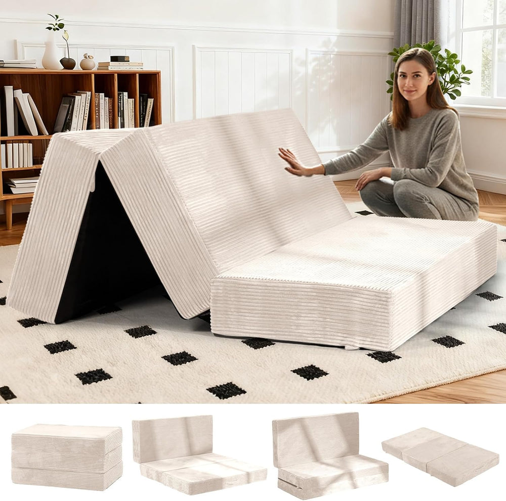 6-Inch Tri-Fold Foldable Mattress, Folding Sofa Bed with Removable Washable C...
