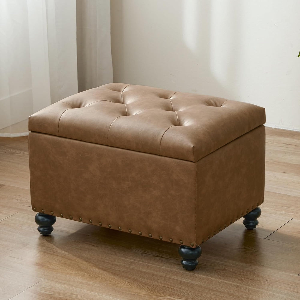 Zihanhome Leather Ottoman with Storage, Upholstered Button Tufted Ottoman Foo...