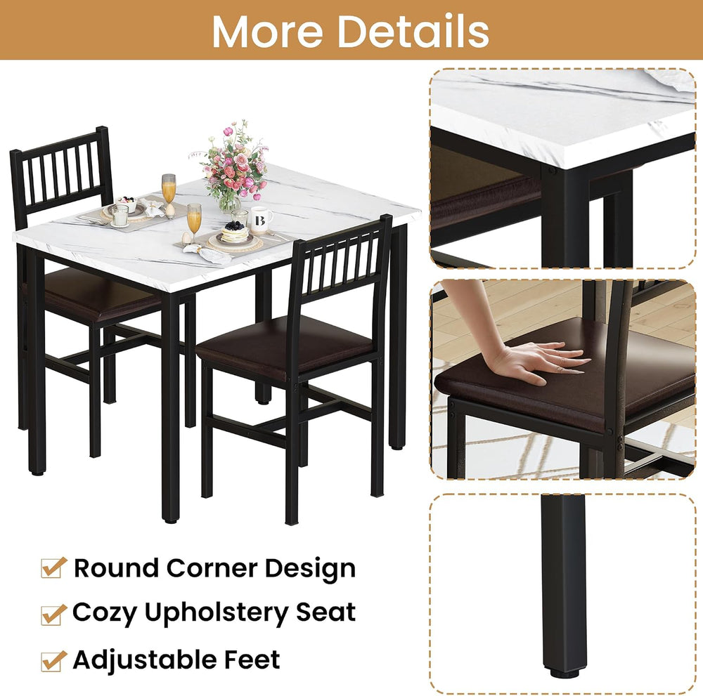 AWQM 3 Piece Dining Table, Small Kitchen Table Set for 2 with Chairs(White)