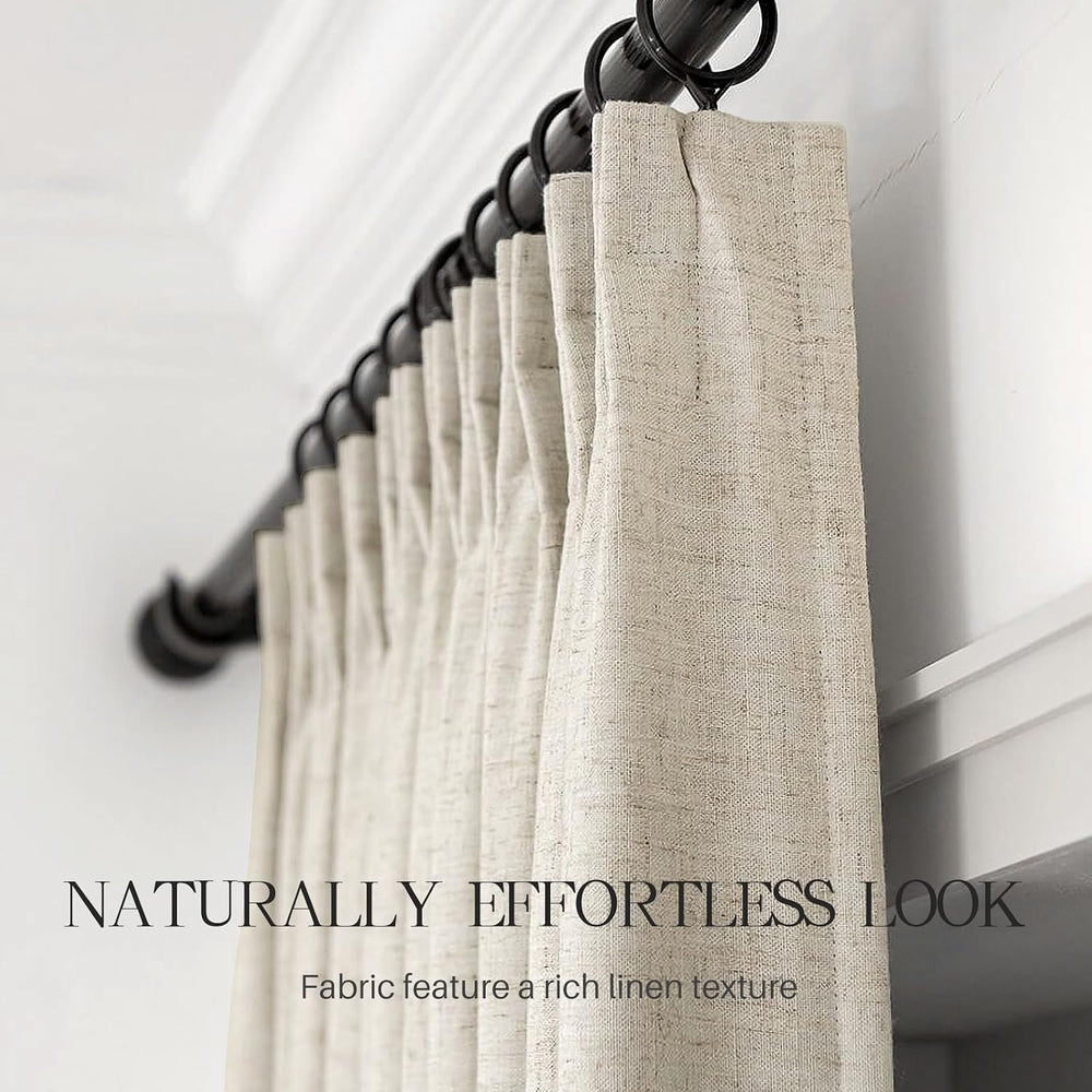 Pinch Pleated Linen Curtains 100% Blackout 95 Inches Long for Bedroom