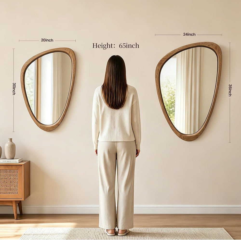 Asymmetrical Irregular Solid Wood Framed Wall Mirror, 20"x30"