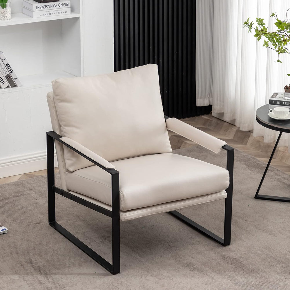 UNICOO Modern Faux Leather Accent Chair, Upholstered Armchair with Metal Fram...