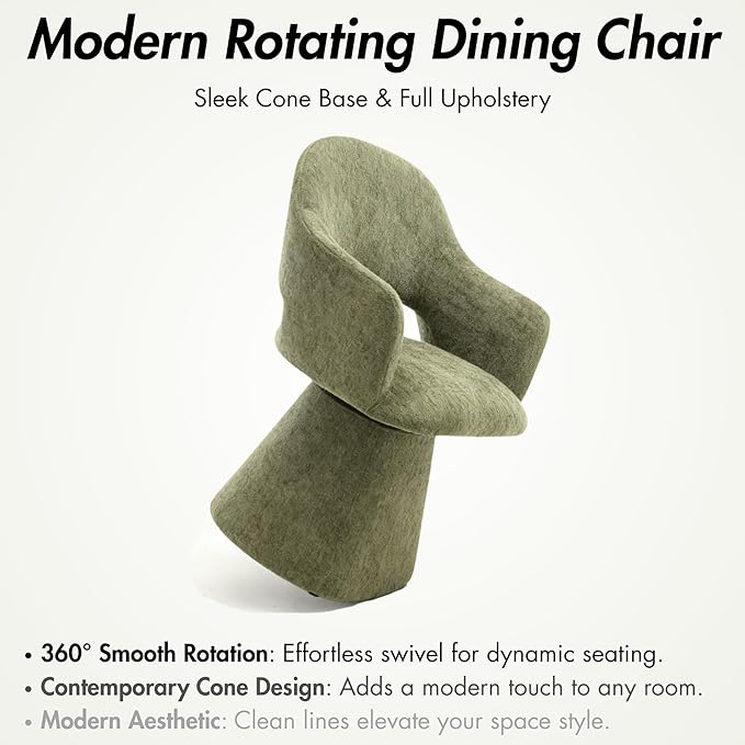 360° Swivel Dining Chair with Arms, Chenille Upholstered Barrel Accent Kitche...