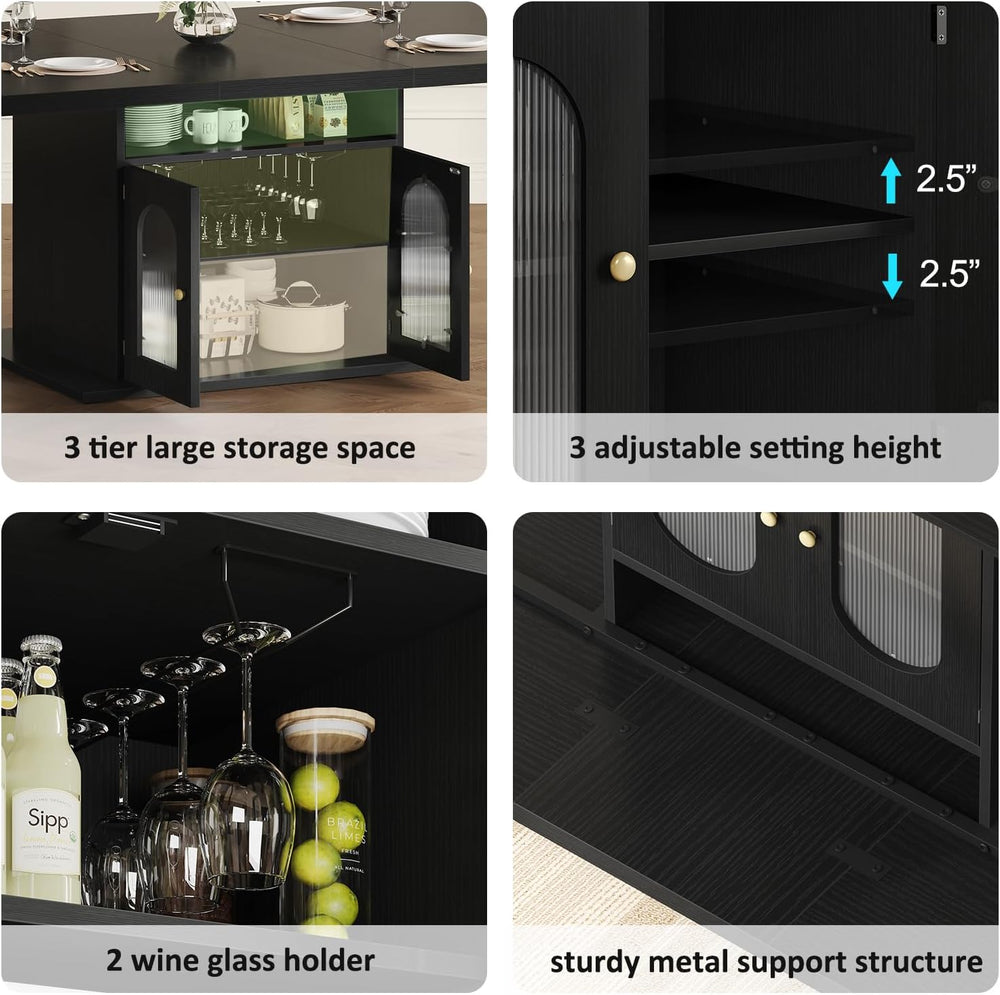 HSH 63" Modern Black Dining Table for 6, Dinner Table with Storage Cabinet
