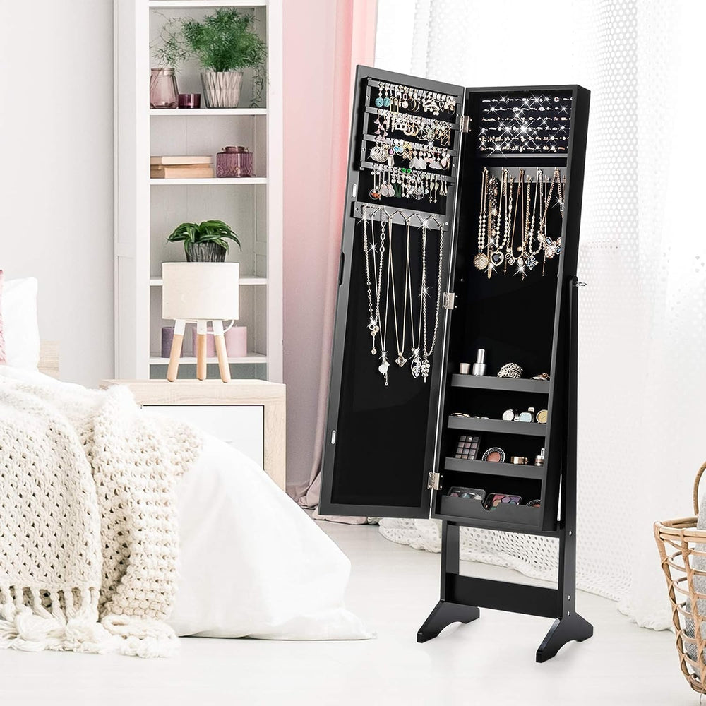 Freestanding Jewelry Armoire Cabinet, Jewelry Organizer with Full Length Mirr...
