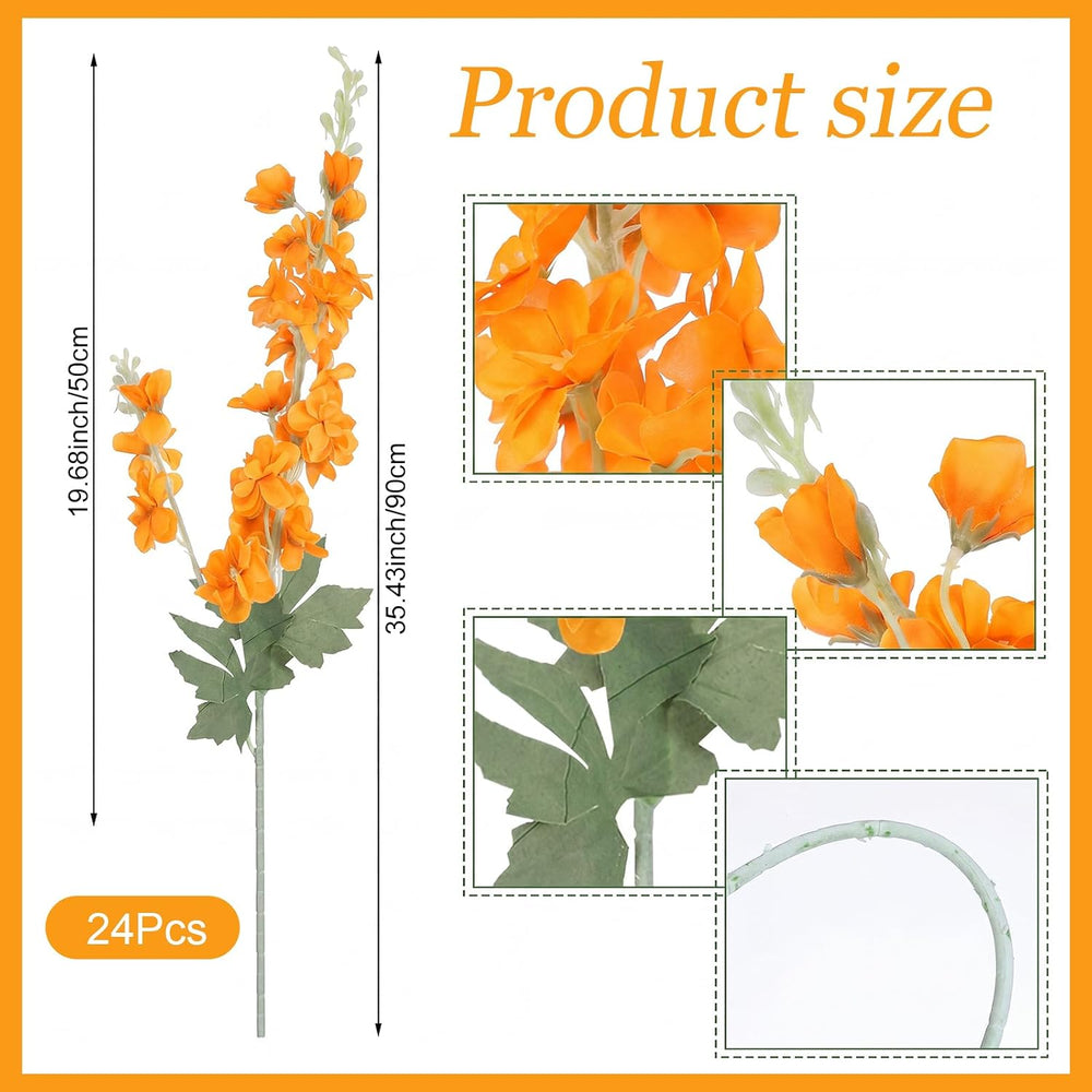 Thiccywoov 24 Pcs Orange Delphinium Artificial Flower Bulk Fall Flowers