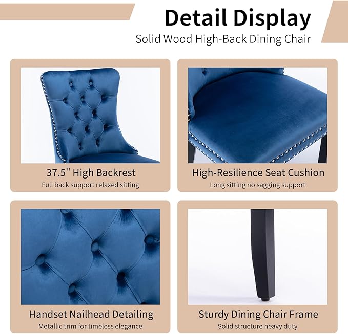 Modern Dining Chairs Set of 2, Tufted Upholstered Dining Chair with Solid Woo...