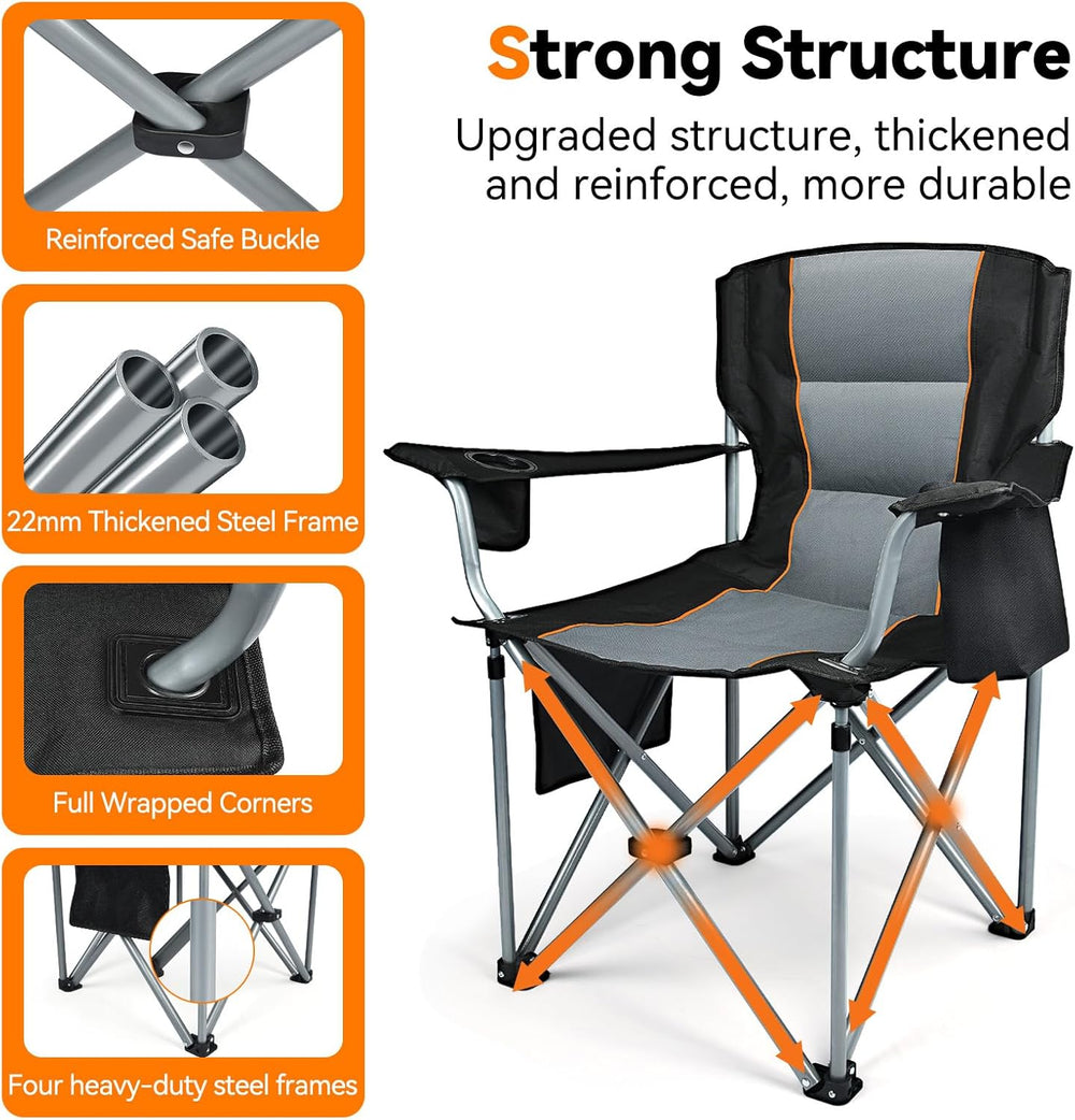 Camping Chairs, 2 Pack Oversized Heavy Duty Fully Padded Folding Chairs | wit...