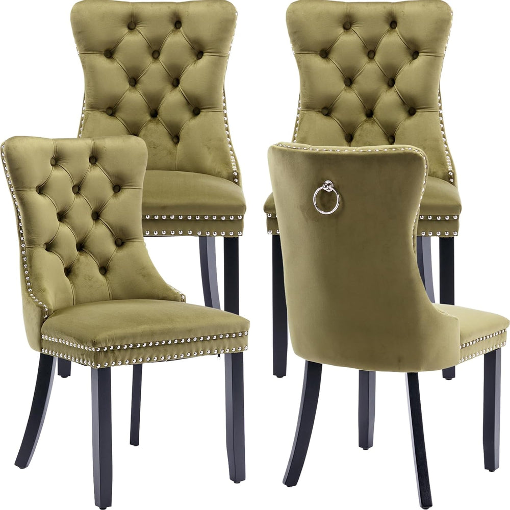 Modern Dining Chairs Set of 4, Tufted Upholstered Dining Chair with Solid Woo...
