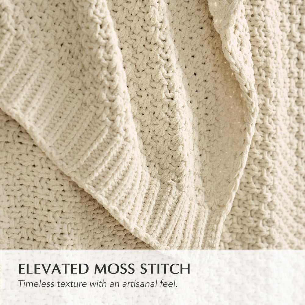 EVERGRACEHOME Chunky Chenille Knit Throw Blanket, 50 x 60, Beige