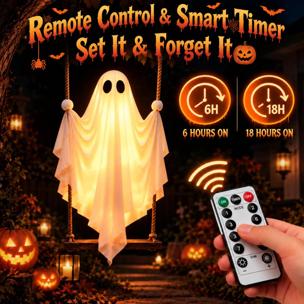 5FT Swinging Ghost Halloween Outdoor Decor with LED Lights Timer