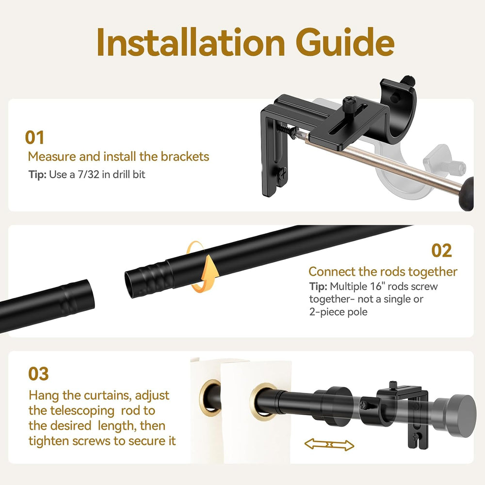 YaFex Curtain Rods 2 Pack 32-84 Inch, Heavy Duty 1 Inch Curtain Rod, Black Lo...