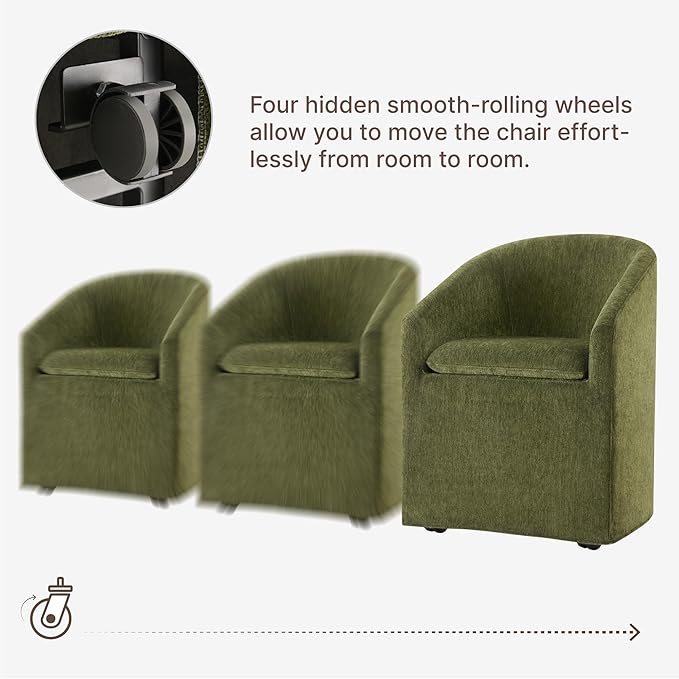 Upholstered Dining Chairs with Casters, Washable Cover Modern Dining Room Cha...